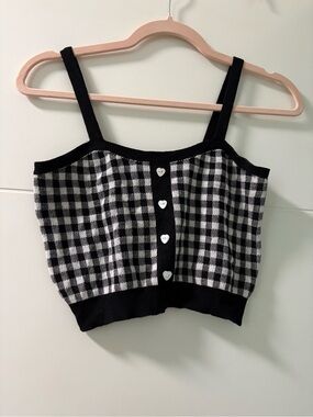 SHEIN Black and White Gingham Knit Cami with Heart Buttons
